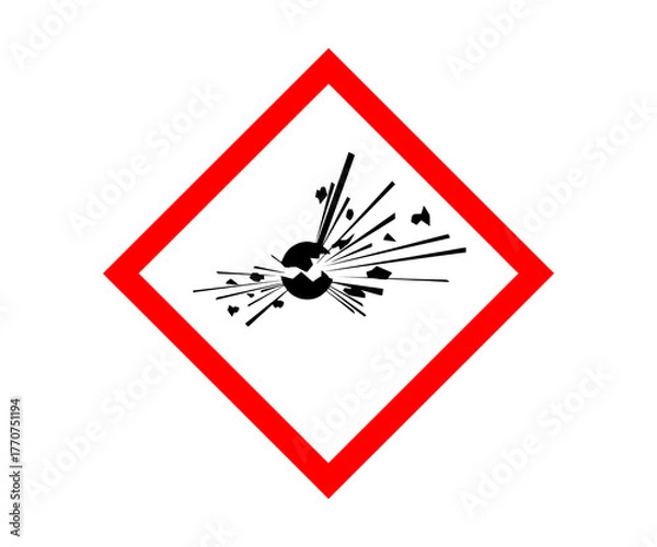 Fototapeta Explosive warning sign. Explosive symbol, warning sign. GHS pictograms globally harmonized system of classification and labelling of chemicals (GHS) illustration on transparent background. 