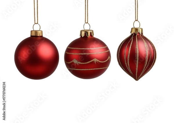 Fototapeta Red Christmas Ornaments with Gold Detail isolated on a transparent background 1