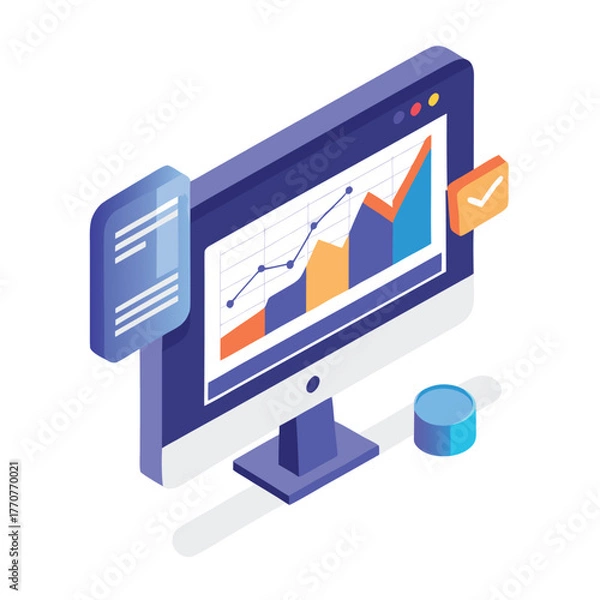 Fototapeta 3d business graph and chart vector illustration icon