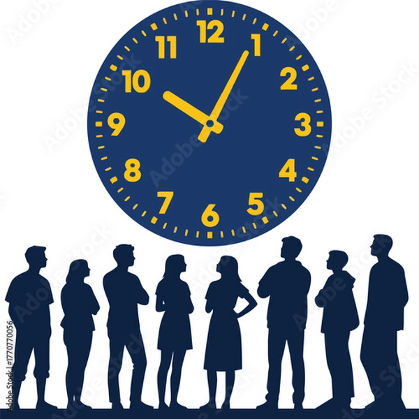 Obraz People Silhouettes Under Clock Face, Time Management Concept deadline group team business hour minute schedule