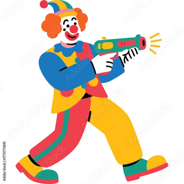 Obraz Cartoon Clown with Toy Gun colorful costume character illustration fun playful entertainment circus party