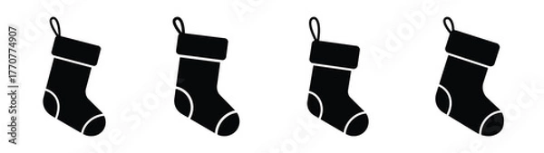 Obraz christmas stocking hanging silhouette vector icons collection isolated on white background.Christmas Vector Icon Set.