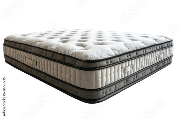 Fototapeta Luxurious mattress with quilted top and detailed border showcasing comfort and support for restful sleep on transparent background