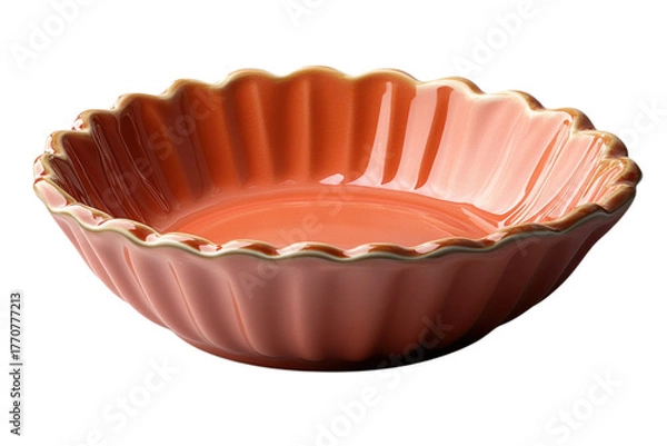 Fototapeta Elegant coral ceramic bowl with fluted design perfect for serving desserts or displaying decorative items on transparent background