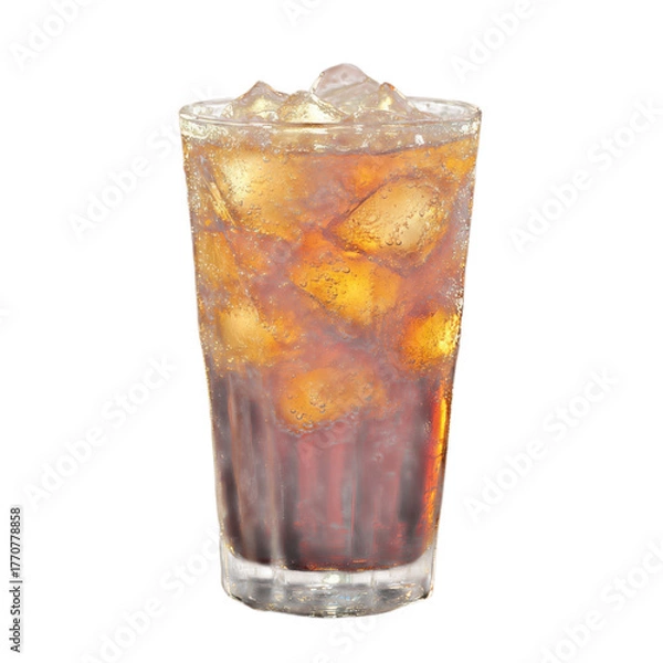 Obraz Refreshing cola beverage with ice cubes in a tall glass for a cool summer drink on transparent background