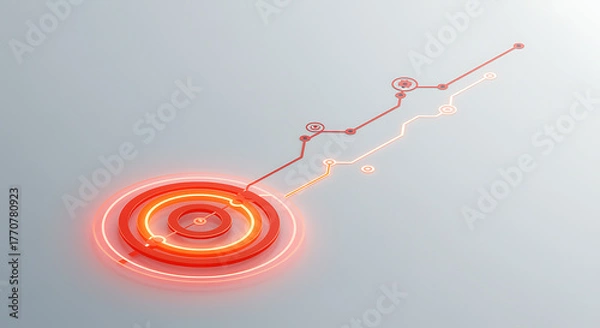 Fototapeta Red and orange concentric circles with digital data lines