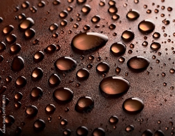 Fototapeta water droplets on a dark brown surface