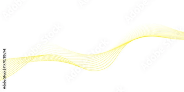 Obraz Smooth Yellow Wave Gradient Abstract Background, abstract line waves on white background. golden or yellow wave, wave background Digital frequency, banner template with space for text, cover, 
