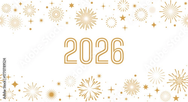Fototapeta 2026 fireworks background, gold New Year card border, frame