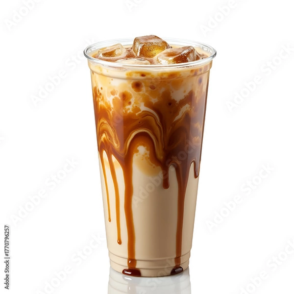 Obraz Caramel iced coffee drink isolated on a transparent background beverage creamy