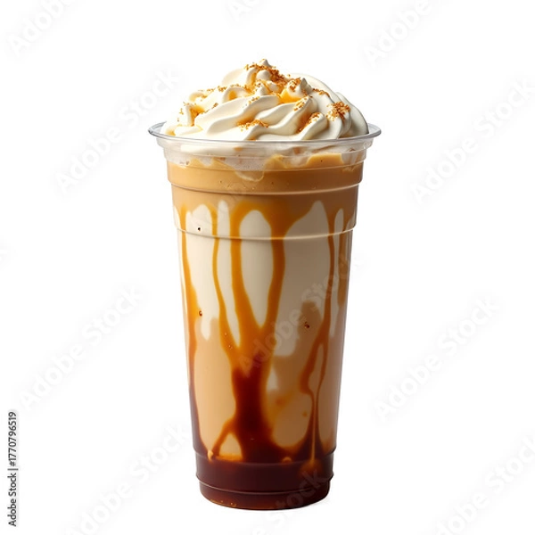 Obraz Caramel Swirl Creamy Coffee Drink isolated on a transparent background whipped cream beverage