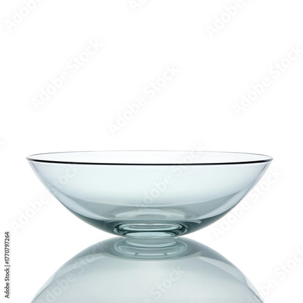Obraz Clear glass bowl with dark rim isolated on a transparent background translucent blue tint