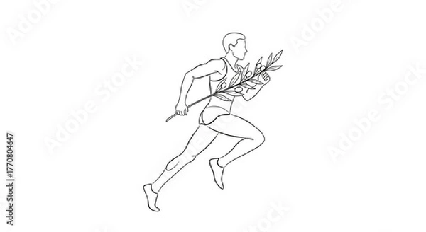 Fototapeta minimalist line art of runner with olive branch — symbol of peaceful competition
