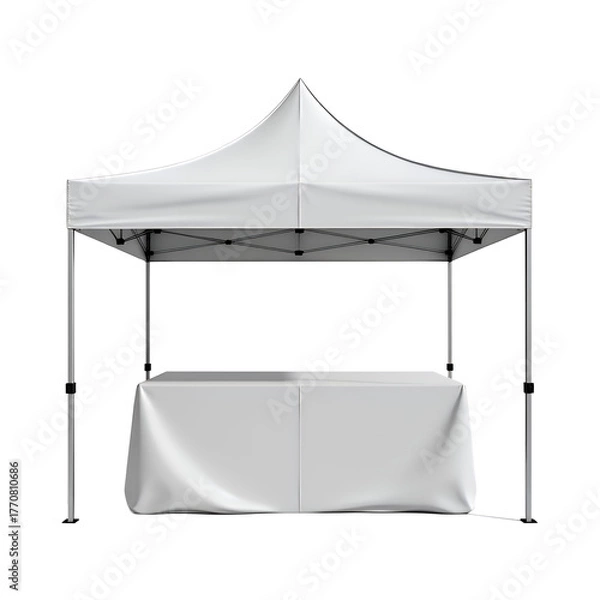 Obraz White canopy tent with draped table isolated on a transparent background outdoor event