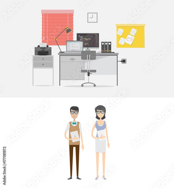 Obraz Programmer Workspace Background and Character Concept