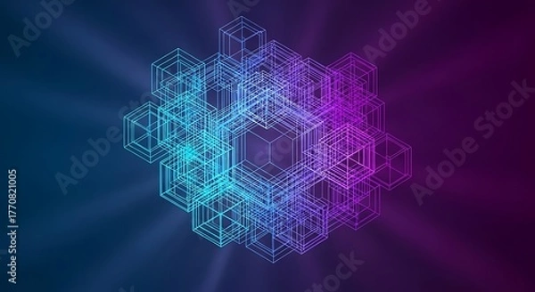 Fototapeta Abstract Geometric Structure with Neon Lights and Futuristic Design.