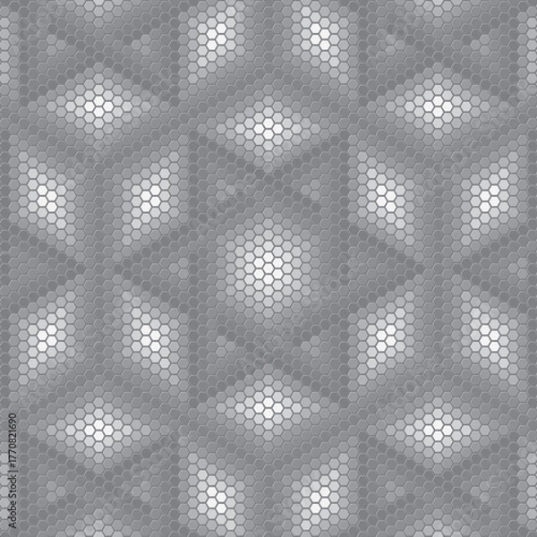 Fototapeta white hexagonal mosaic pattern combined with rounded hole, black and white vector illustration