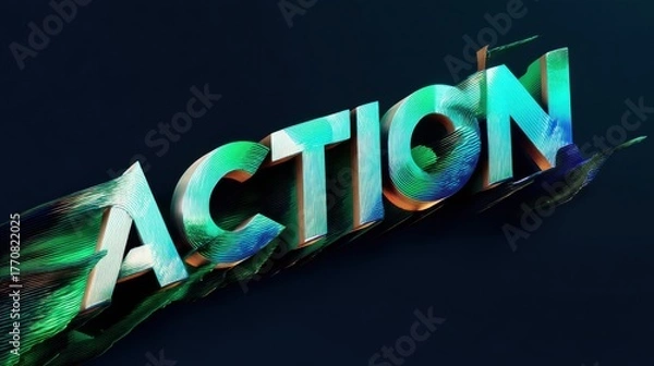 Obraz Text design showcasing the word action in vibrant colors against a dark background