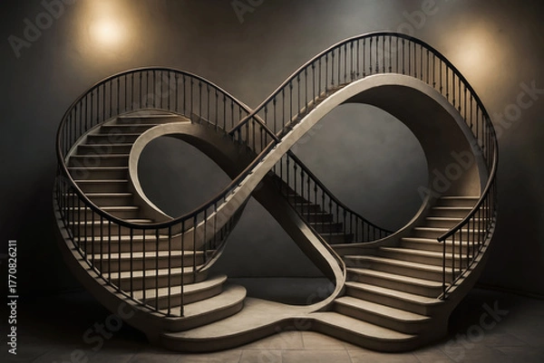 Obraz Infinite Ascent: Abstract Mobius Loop Staircase in Grayscale