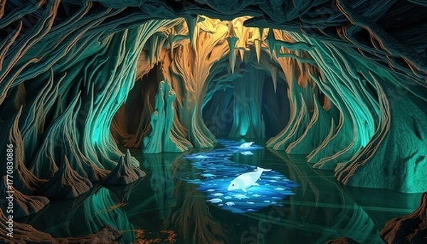 Fototapeta Abstract blue background with bubbles and stars, featuring light, water, and plasma texture in motion