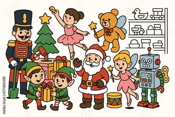 Obraz Christmas toys and characters gathered together for holiday cheer