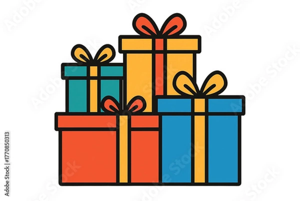 Fototapeta Minimalist Vector of Stacked Festive Gift Boxes on Transparent Background