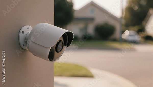 Fototapeta Security camera monitoring a residential neighborhood during the day