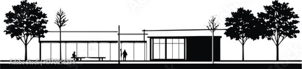 Fototapeta Architectural Tree Line Drawings – Minimal CAD Vector Set of Side View Forest and Wetland Section Outlines, Landscape Architecture Elements for Plans, Elevations, and Design Illustrations