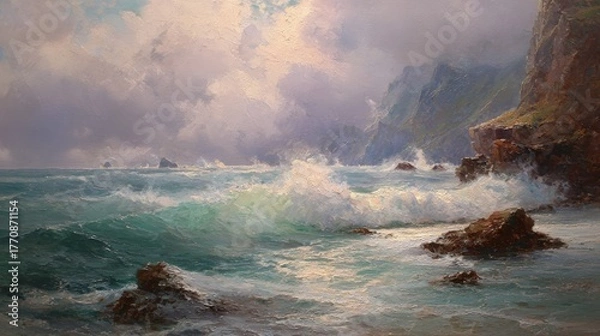 Fototapeta Dusk, Sunset sky clouds over sea in the evening on twilight with Blue, Purple, Pink and Orange sunlight, Horizon sea sky landscape backgrounds in Summer