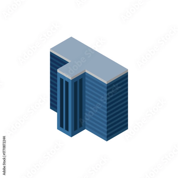 Fototapeta Isometric commercial and residential building. Modern architecture. Smart isometric building game assets. Business center building 3d render illustration with windows. Simple icon white colors. 