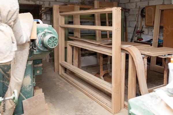 Fototapeta  Carpenters shop with the workpiece and tools.