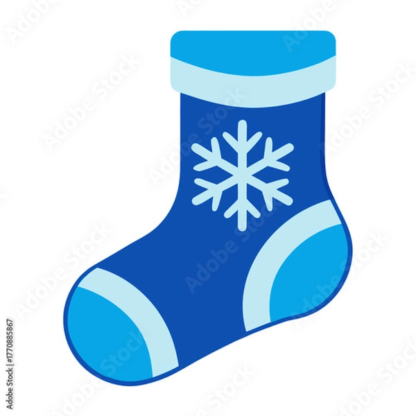 Obraz Blue christmas stocking with snowflake. Vector illustration on white background