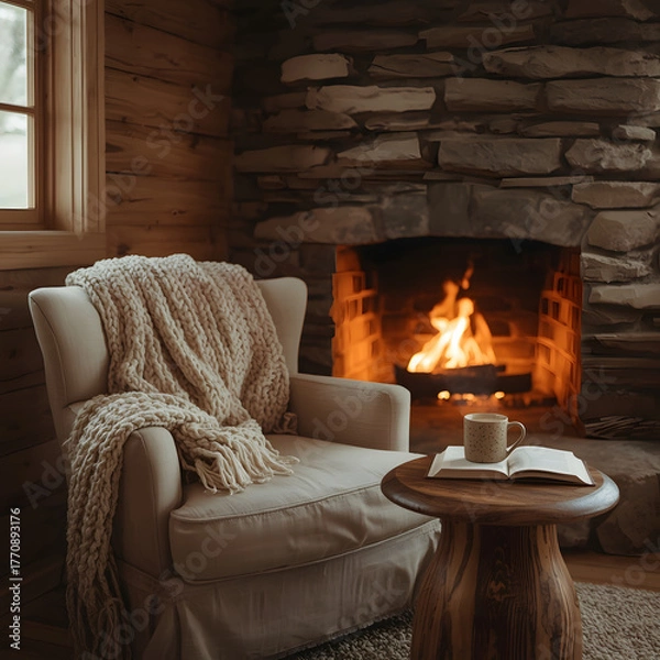 Obraz sofa layout with fireplace