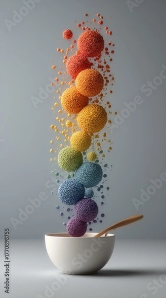 Fototapeta A captivating bowl of cereal artfully arranged with vibrant colors and a spoon ready to serve