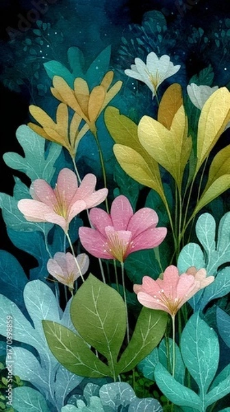 Fototapeta A collection of colorful flowers and leaves with aesthetic look