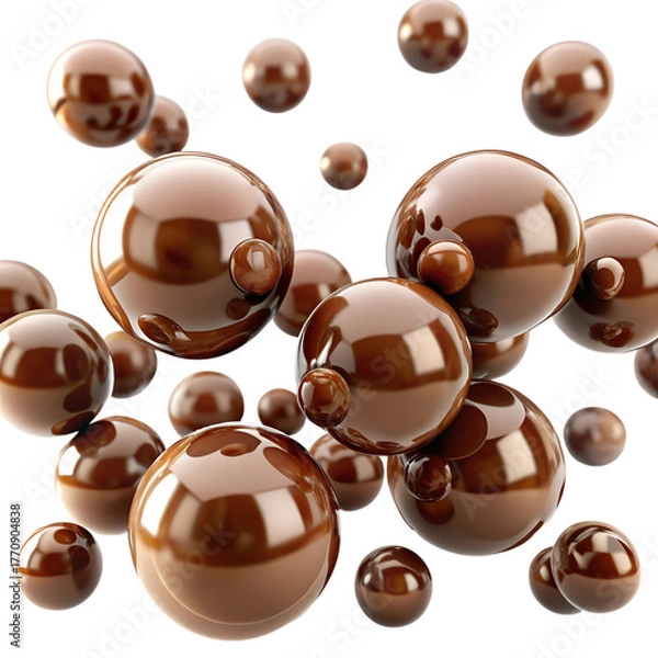 Fototapeta Chocolate Spheres Floating and Reflecting on Black Background balls liquid isolated on a transparent background