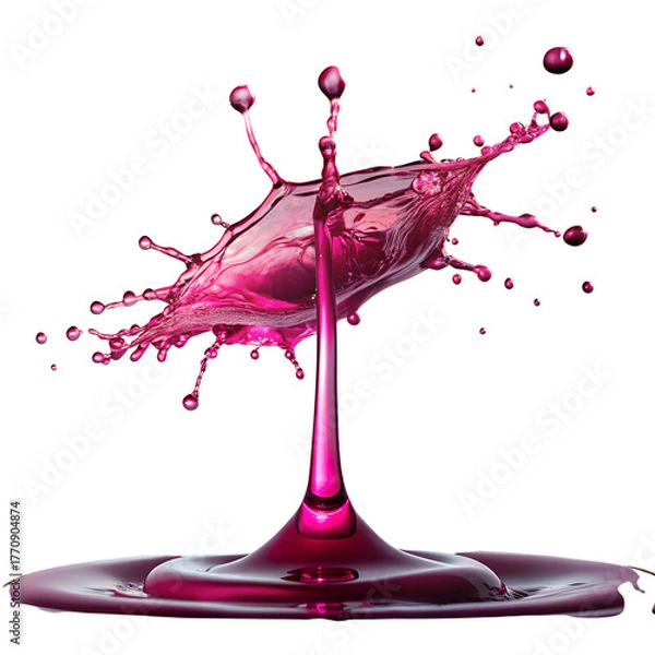 Fototapeta Dynamic Pink Liquid Splash Frozen in Mid- Air Against Black water splash fluid dynamics isolated on a transparent background