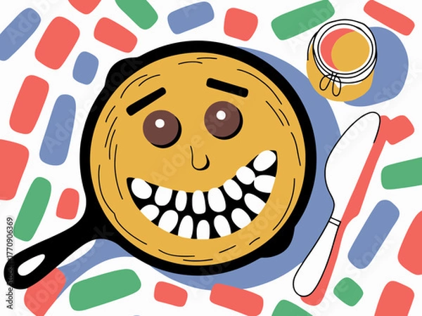 Obraz Funny Cornbread Face with Honey and Knife