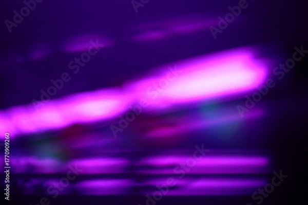 Obraz Smoke Abstract blur soft focus blinking light copy space background. Light and shadow rays refraction. Neon violet and black.