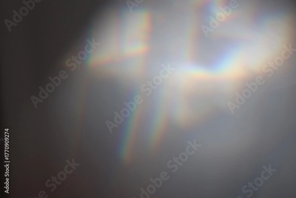Obraz Soft focus gray grain blur texture wall with prism refraction. Light and shadow smoke abstract gradient rays background.