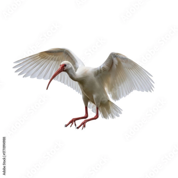 Fototapeta Isolated White Ibis with Spread Wings