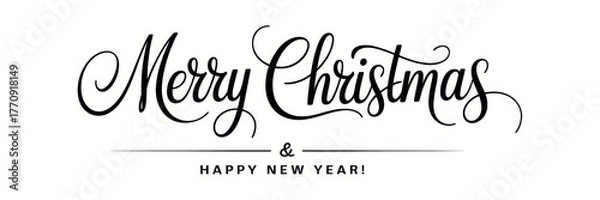 Fototapeta Elegant Merry Christmas and Happy New Year lettering festive calligraphy for holiday greetings isolated vector design