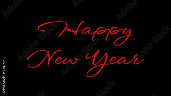 Obraz Happy New Year greeting image with Red letters on black background, festive Happy New Year greeting card elements.
Happy New Year season concept with sparkling holiday cheer.