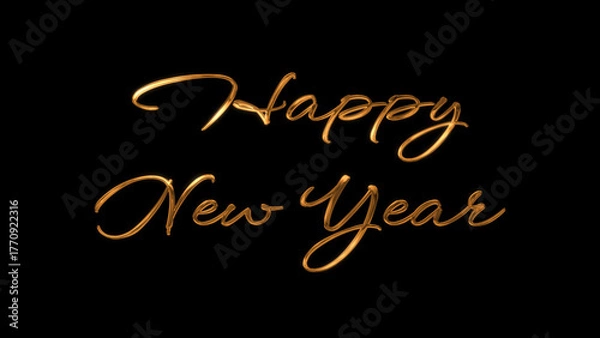 Obraz Happy New Year greeting image with glittering gold letters on black background, festive Happy New Year greeting card elements.
Happy New Year season concept with sparkling holiday cheer.