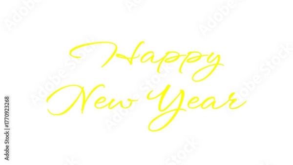 Obraz Happy New Year greeting image with Yellow letters on a white background, festive New Year greeting card elements.
Happy New Year season concept with sparkling holiday cheer.