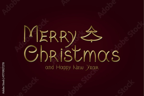 Obraz Merry Christmas handwritten lettering phrase isolated on red background.