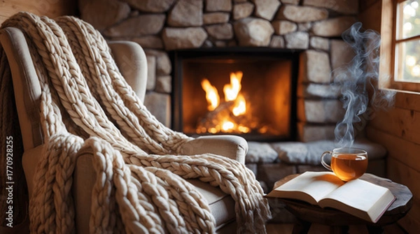 Obraz sofa layout with fireplace