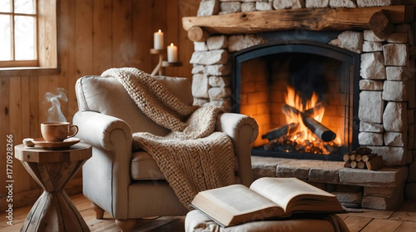 Obraz sofa layout with fireplace