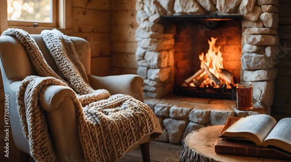 Obraz sofa layout with fireplace