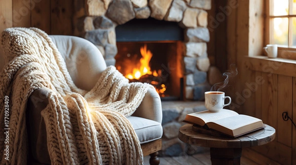 Obraz sofa layout with fireplace